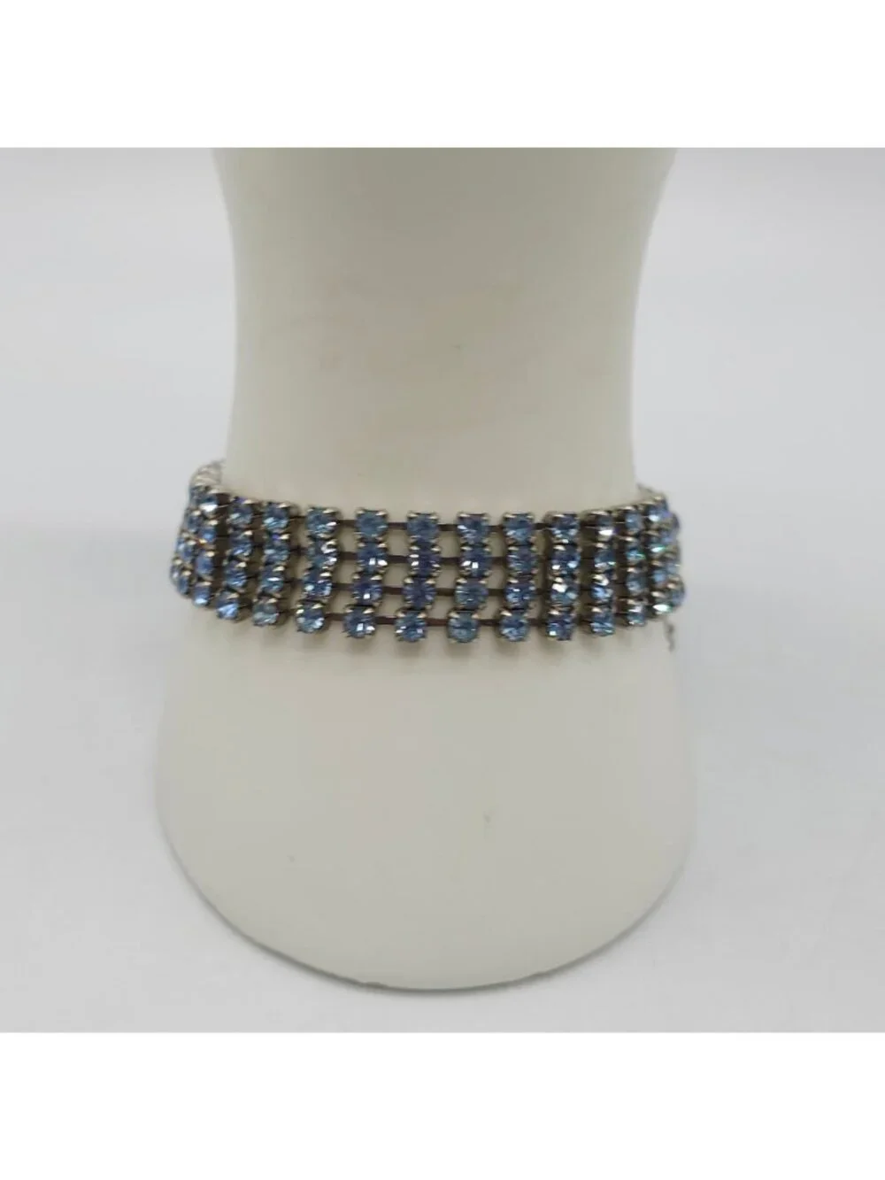 Vintage Rhinestone Choker Bracelet Set Ice Blue Stones Adjustable Sparkly Glam